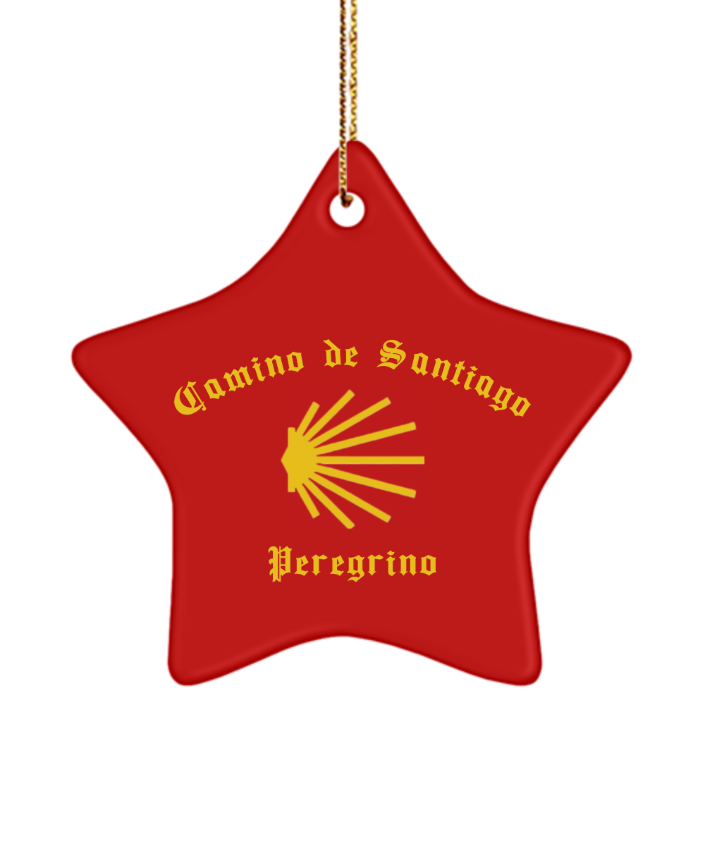 Camino de Santiago Christmas Ornament Peregrino Seashell Red Star