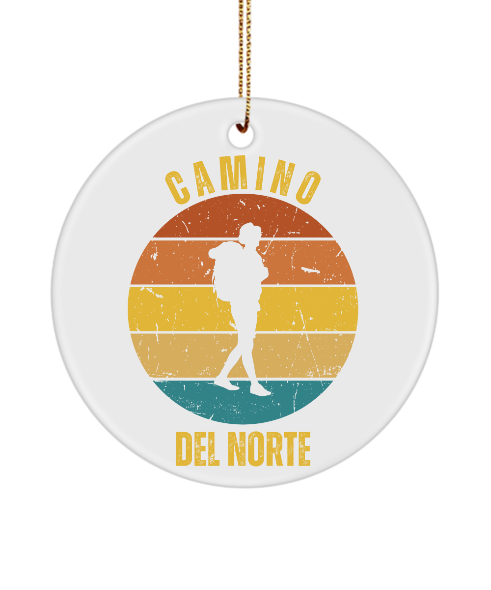 Camino del Norte Solo Hiker Christmas Ornament, Camino de Santiago, 3" Round Ceramic