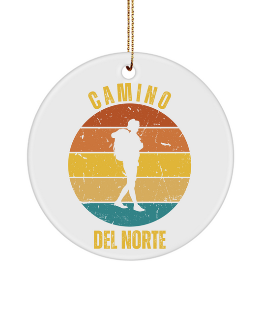 Camino del Norte Solo Hiker Christmas Ornament, Camino de Santiago, 3" Round Ceramic