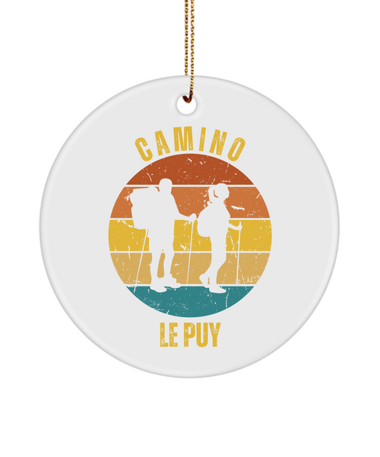 Camino de Santiago Christmas Ornament Hikers le Puy, 3" Round, Ceramic