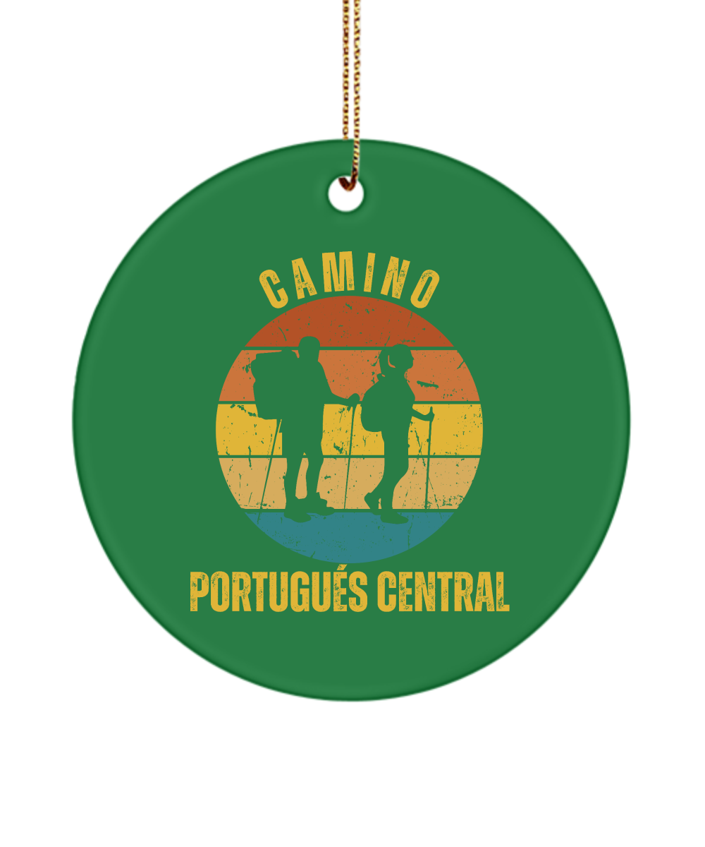 Camino de Santiago Christmas Ornament Hikers Portugues Central, 3" Round, Ceramic