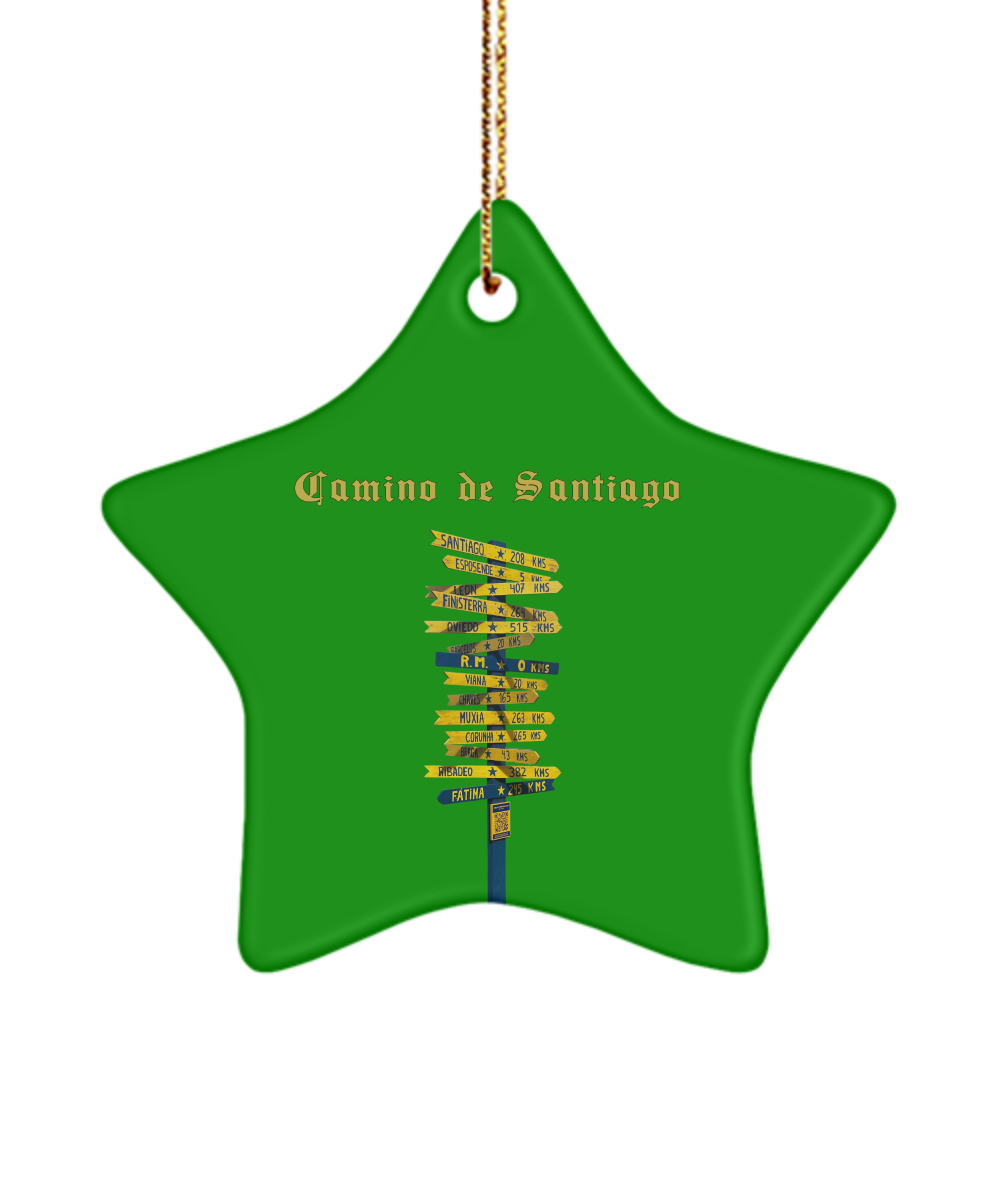 Camino de Santiago Christmas Ornament Sign Post 3" Ceramic Star Keepsake