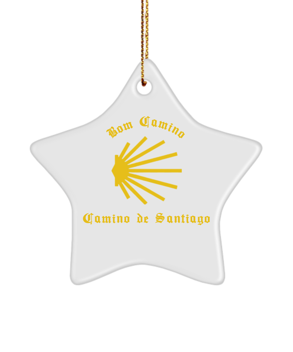 Camino de Santiago Bom Camino Christmas Ornament, Portugues Way, 3" Heart, Oval, or Star Ceramic Keepsake Heart, Star, or Oval