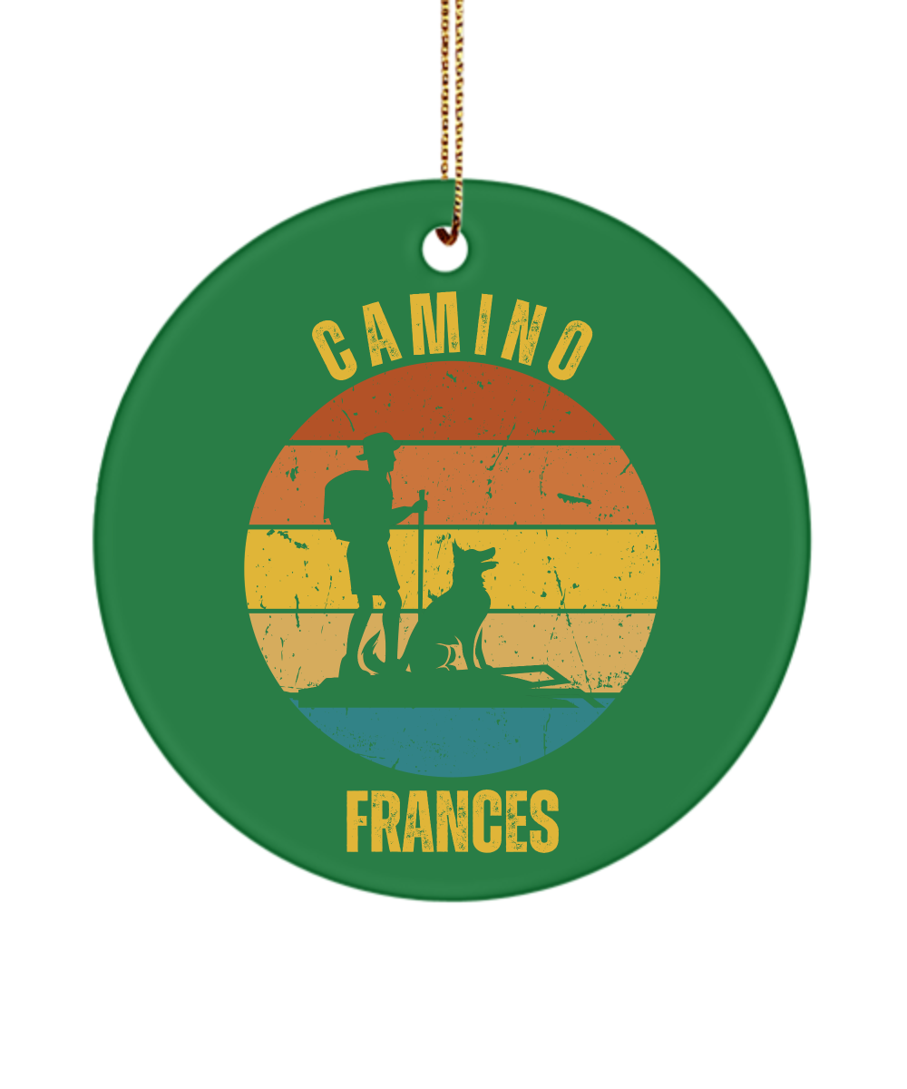 Camino de Santiago Christmas Ornament Hiker Dog Frances, 3" Ceramic, Round