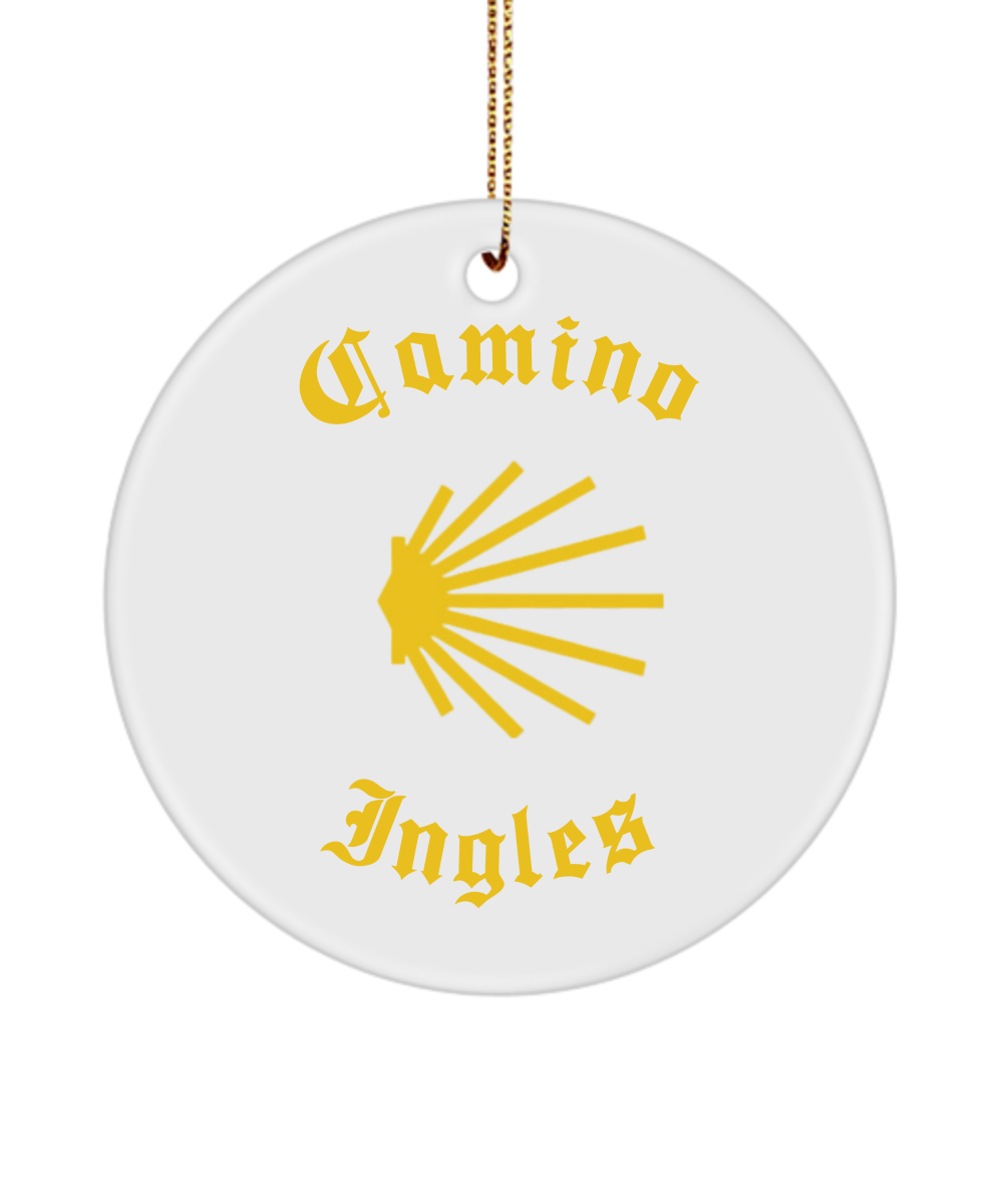 Camino de Santiago Christmas Ornament Seashell Ingles, 3" Ceramic, Round