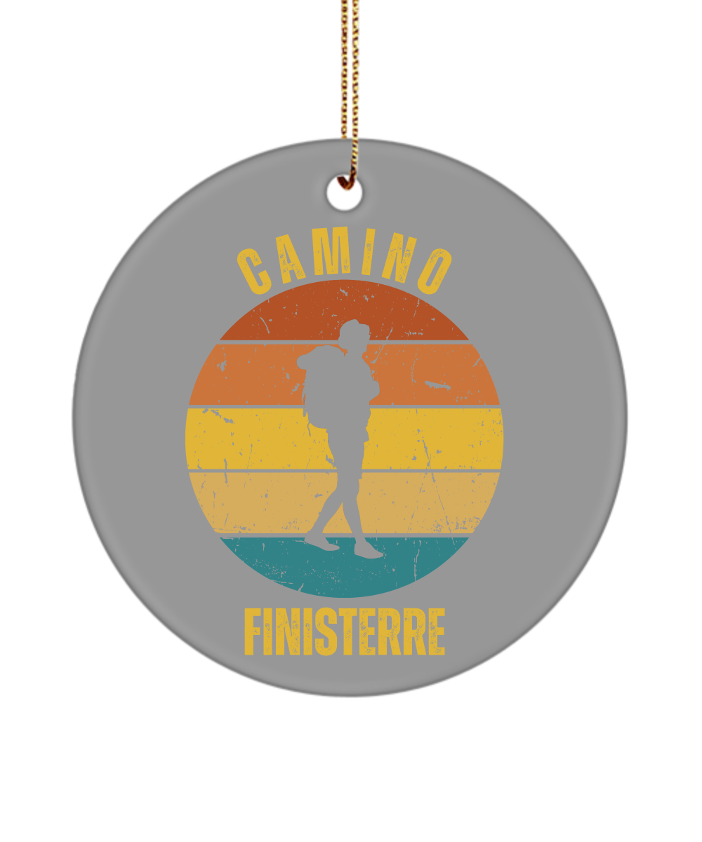 Camino de Santiago Christmas Ornament Solo Hiker Finisterre, 3" Round, Ceramic