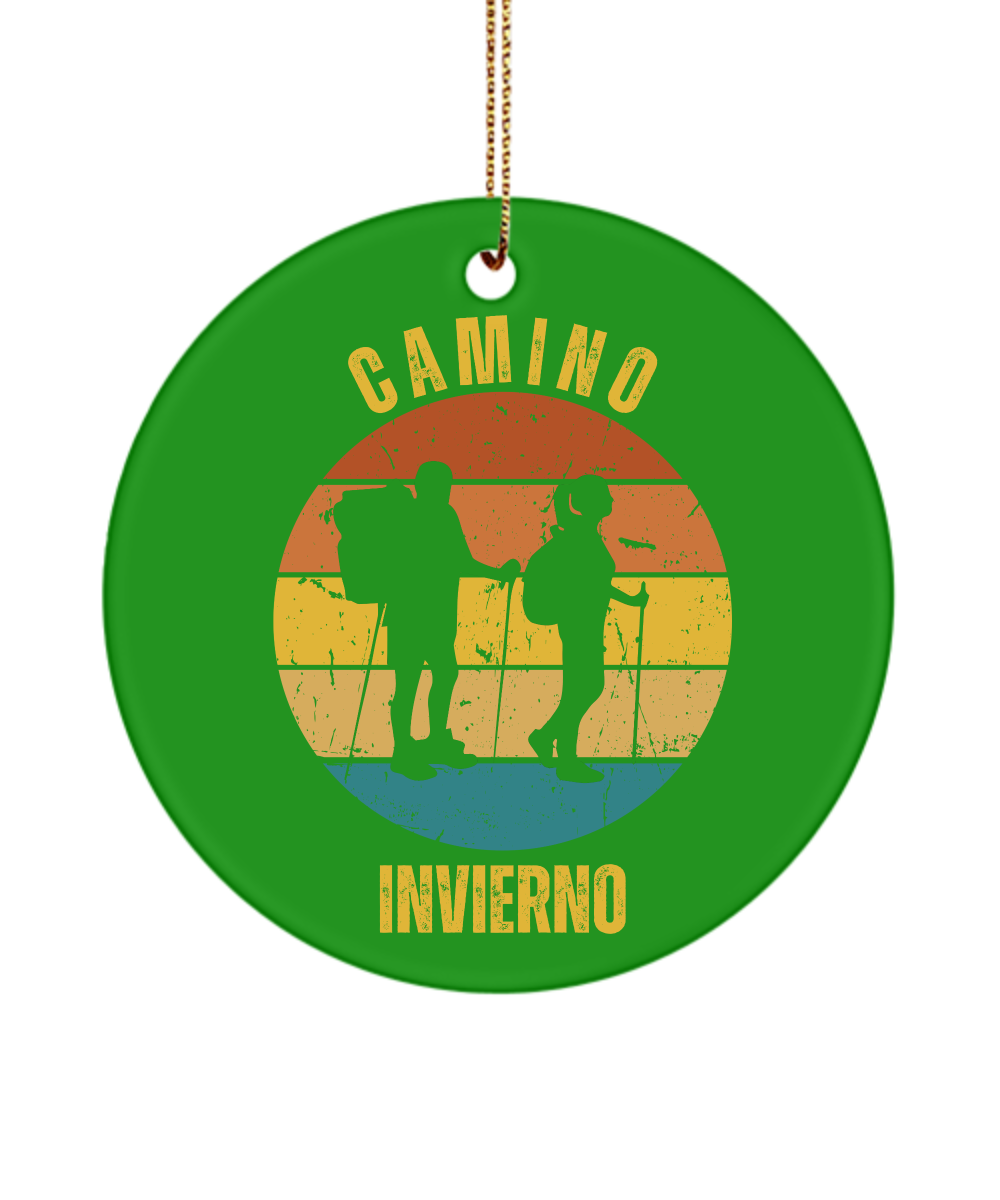 Camino de Santiago Christmas Ornament Hikers Invierno, 3" Round, Ceramic