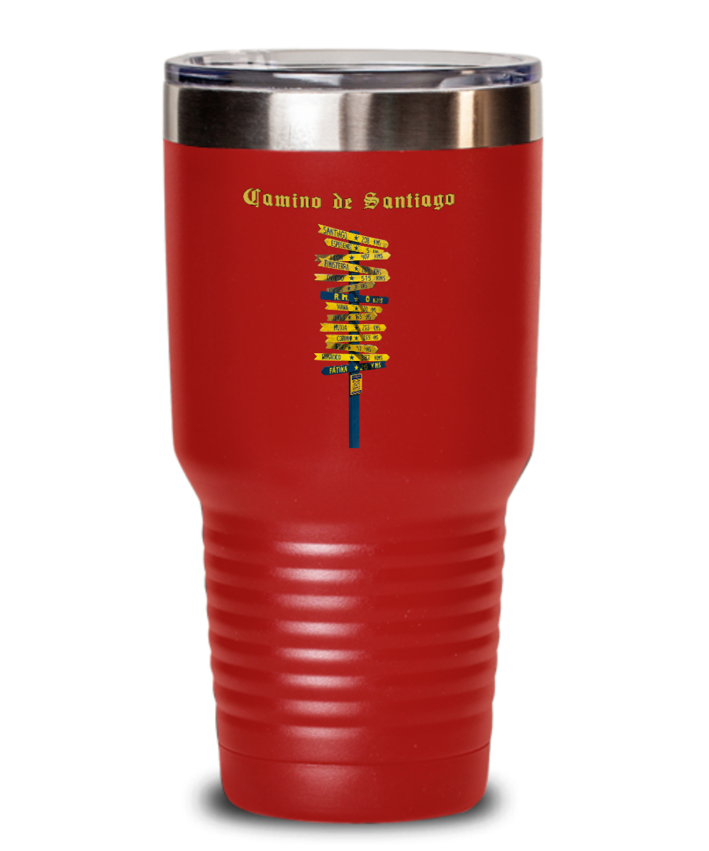 Camino de Santiago Signpost Tumbler Commemorate Your Peregrino Journey Camino Gift for Christmas Vacuum Sealed with Lid 20 or 30 oz.