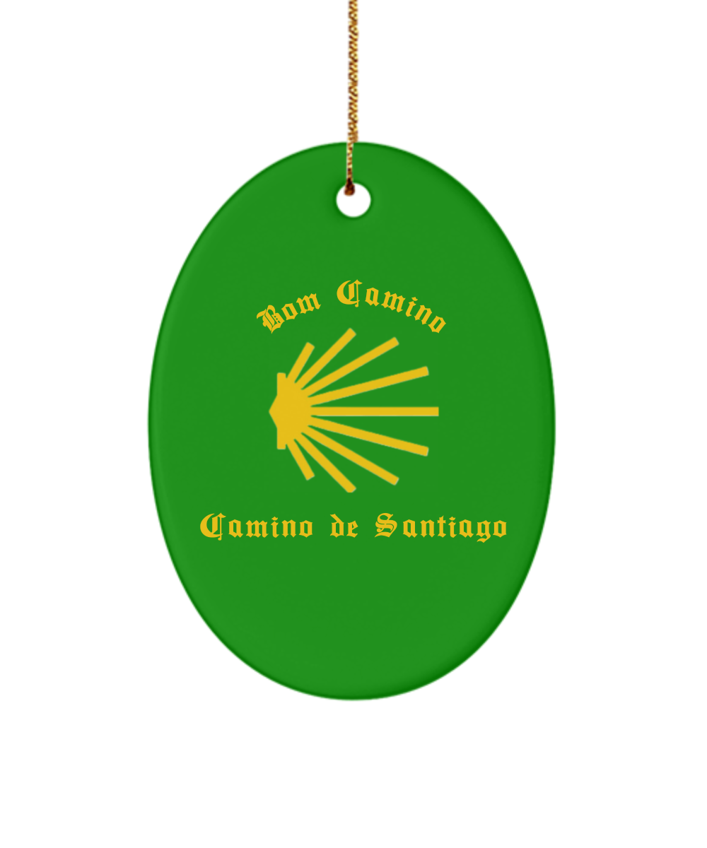 Camino de Santiago Bom Camino Christmas Ornament, Portugues Way, 3" Heart, Oval, or Star Ceramic Keepsake Heart, Star, or Oval