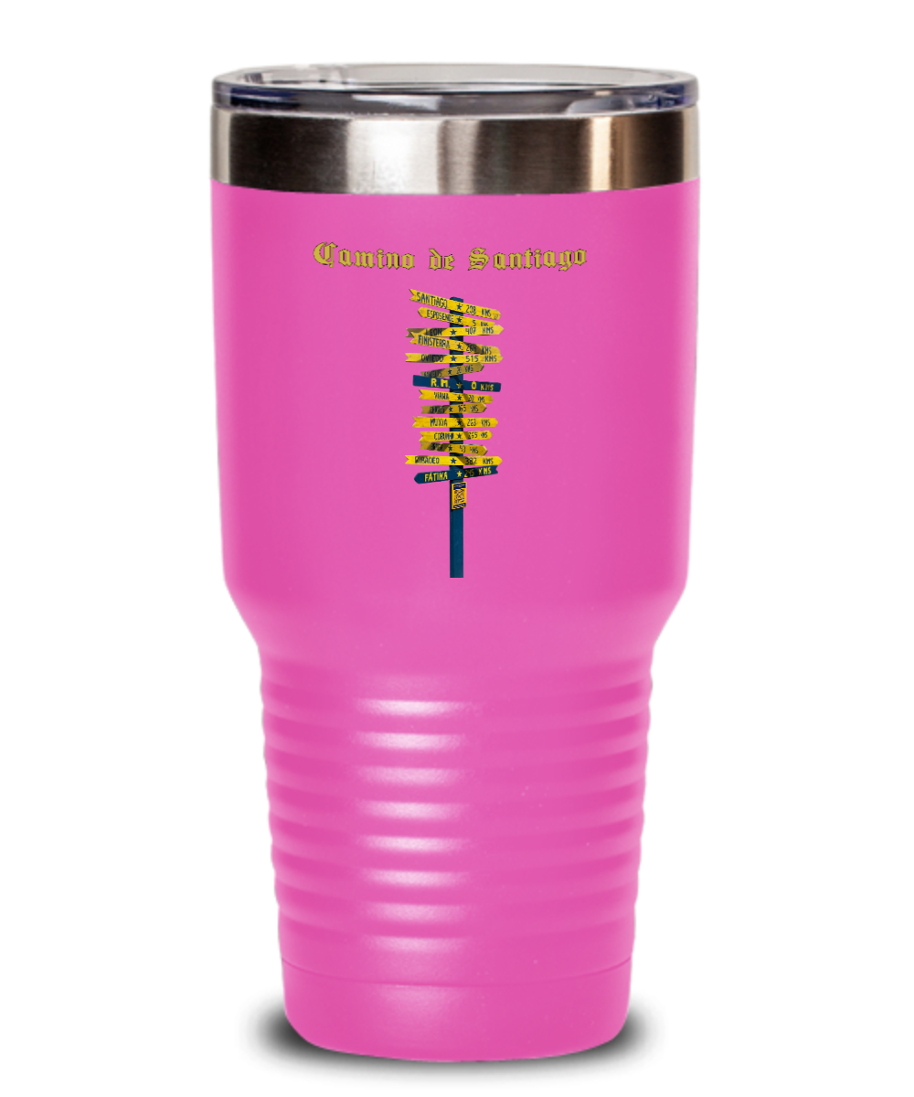 Camino de Santiago Signpost Tumbler Commemorate Your Peregrino Journey Camino Gift for Christmas Vacuum Sealed with Lid 20 or 30 oz.