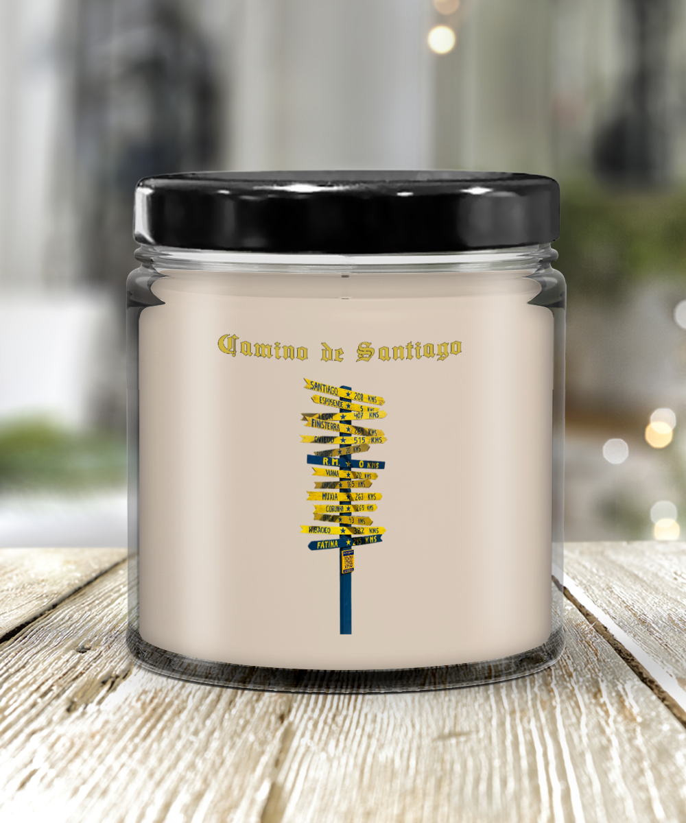 Camino de Santiago Signpost Candle Commemorate Your Peregrino Journey Camino Gift for Christmas Vanilla Scented.