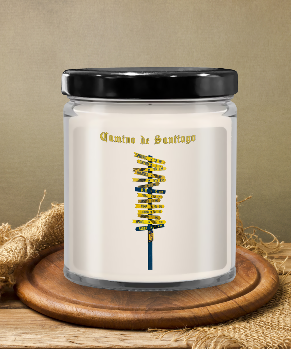 Camino de Santiago Signpost Candle Commemorate Your Peregrino Journey Camino Gift for Christmas Vanilla Scented.